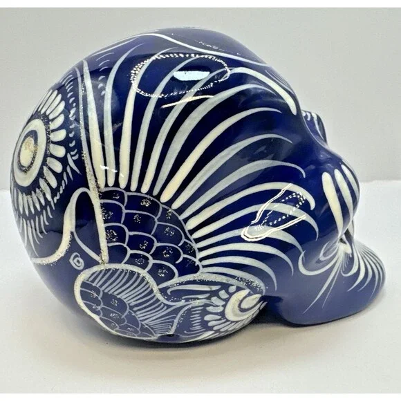 Talavera Mexican Day of the Dead Sugar Skull 6" Pottery Muertos Folk Art redware - Picture 4 of 7